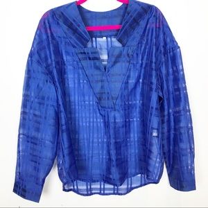 Sheer Textured Oversized V-Neck Blouse